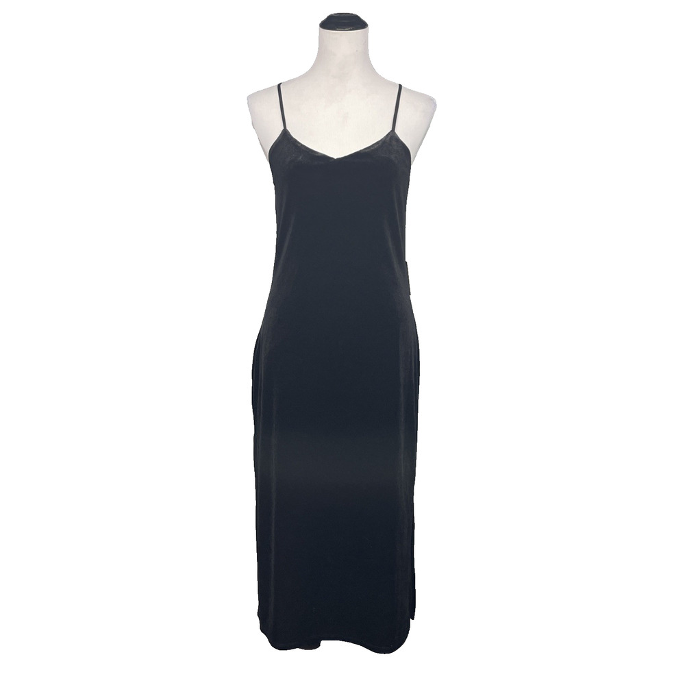 NWT Express Small Black V-Neck Slip Midi Dress Velvet Racerback Spaghetti Straps